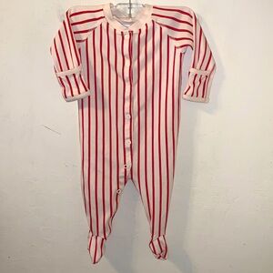 🎄🎁Like New Kids-Baby Hanna Andersson Cream/Red Stripe Onesie footies- 3-6 months